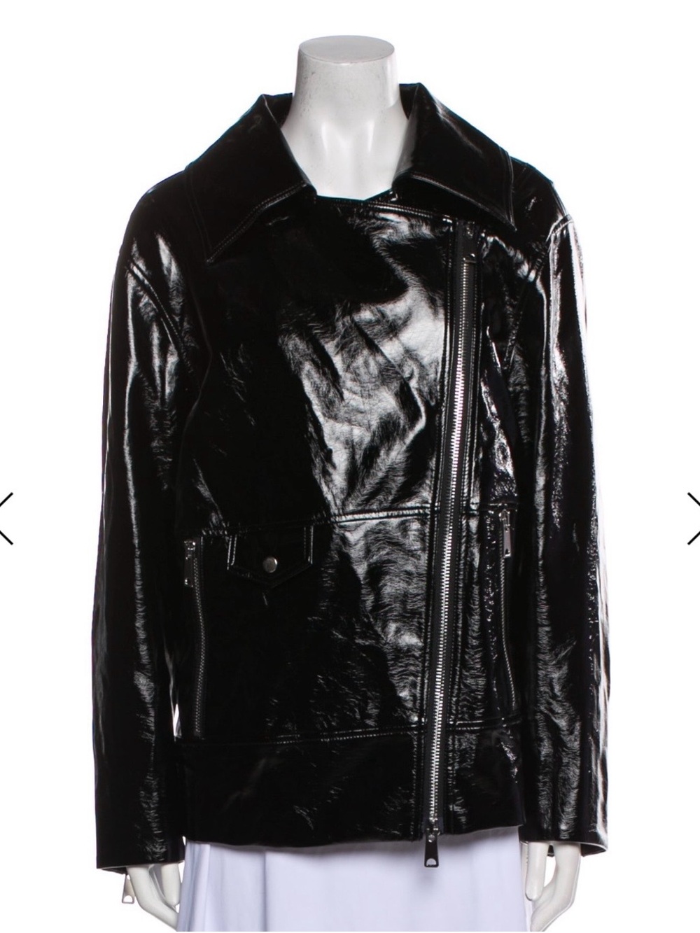 pistola Black Gloss Patent Asymmetric Zip Jacket